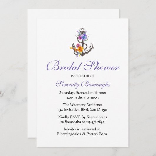 フローラいかりパープルビーチ航海のブライダルシャワー 招待状 (正面/裏面)