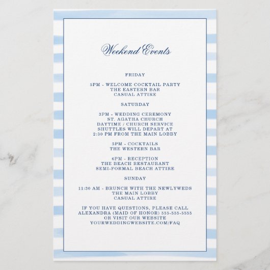 フローラいかりビーチ結婚式ウェルカムの日程 (裏面)