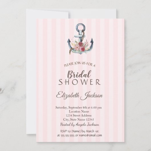 フローラいかりピンクストライプのブライダルシャワー 招待状 (正面)