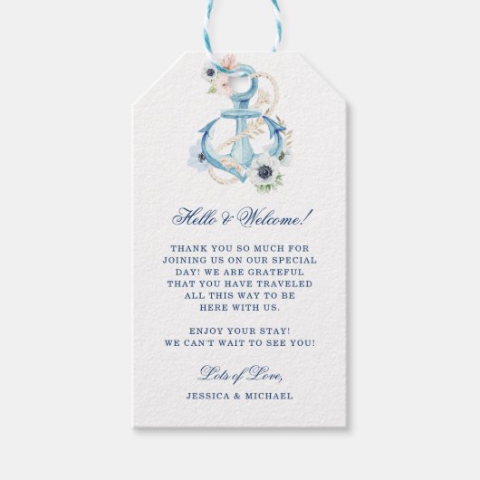 フローラいかりブルーストライプビーチ結婚式歓迎 ギフトタグ (正面)