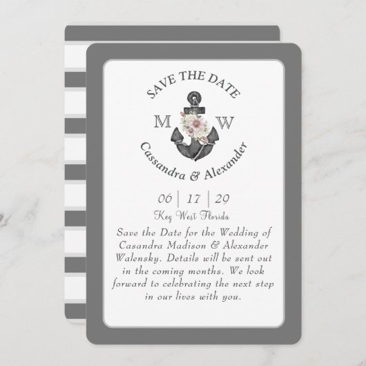 フローラいかりホワイトシルバーグレ航海のイ結婚ズ 招待状 (正面/裏面)