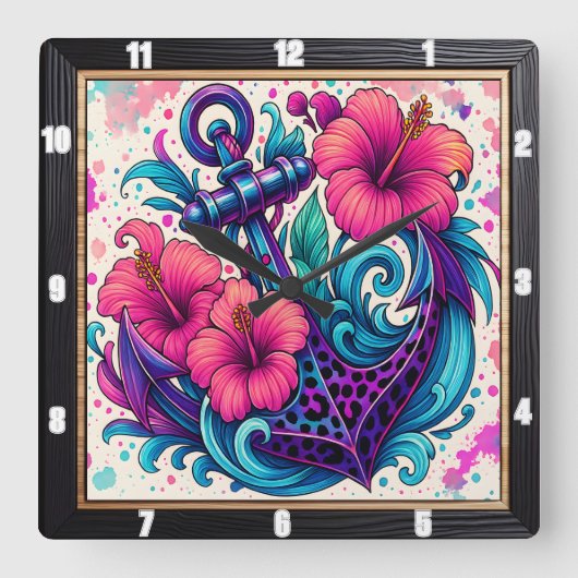 フローラいかり熱帯性生物 スクエア壁時計 (正面)