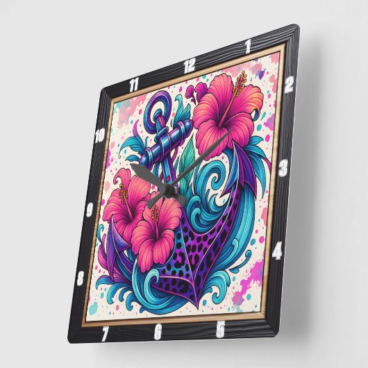 フローラいかり熱帯性生物 スクエア壁時計 (傾斜)