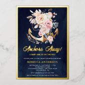 フローラいかり航海のガールベイビーシャワーネイビー金ゴールド 箔招待状 (正面)