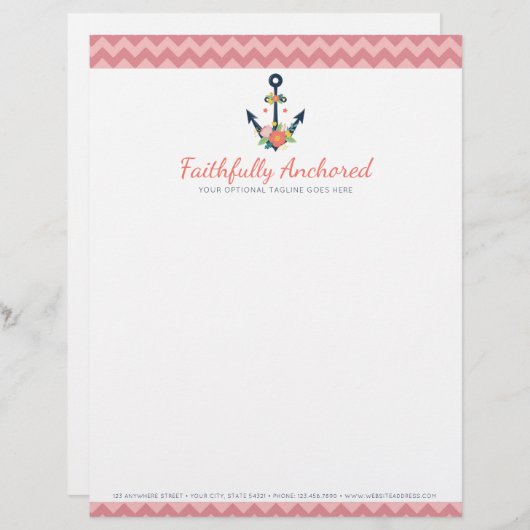 フローラいかり航海のフェイスネイビー&コーラルシェブロン レターヘッド (正面/裏面)