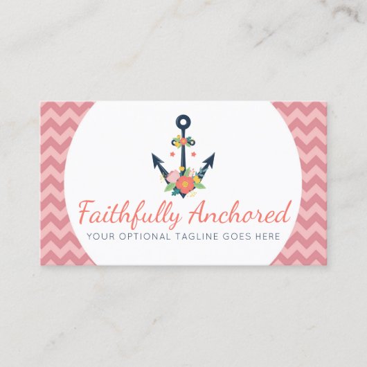 フローラいかり航海のフェイスネイビー&コーラルシェブロン 名刺 (正面)