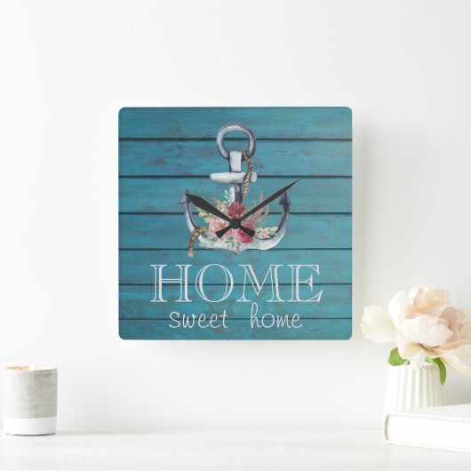 フローラいかり、ウッド、ホームスウィートホーム スクエア壁時計 (ホーム)