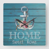 フローラいかり、ウッド、ホームスウィートホーム スクエア壁時計 (正面)