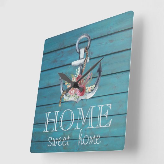 フローラいかり、ウッド、ホームスウィートホーム スクエア壁時計 (傾斜)