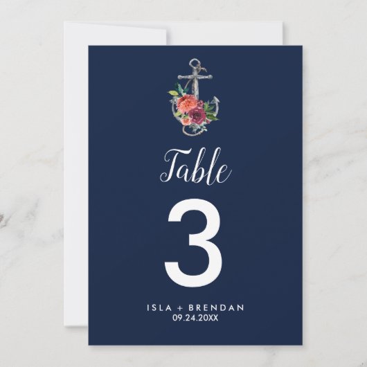 フローラいかり |ネイビー秋5x7"テーブル番号 招待状 (正面)