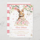 フローラいくつかのバニー誕生日招待状-金ゴールドドット 招待状 (正面/裏面)