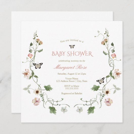 フローラおとぎ話ガーデンベビーシャワー招待状 招待状 (正面/裏面)