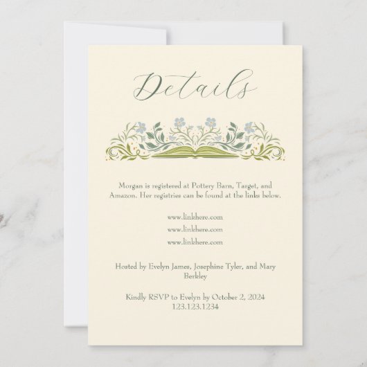 フローラおとぎ話ブックベビーシャワー招待状 招待状 (裏面)