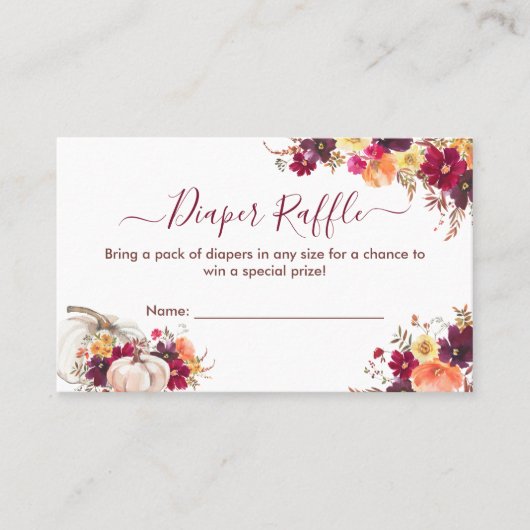 フローラおむつラッフル赤ちゃんシャワーエンクロージャカード 名刺 (正面)