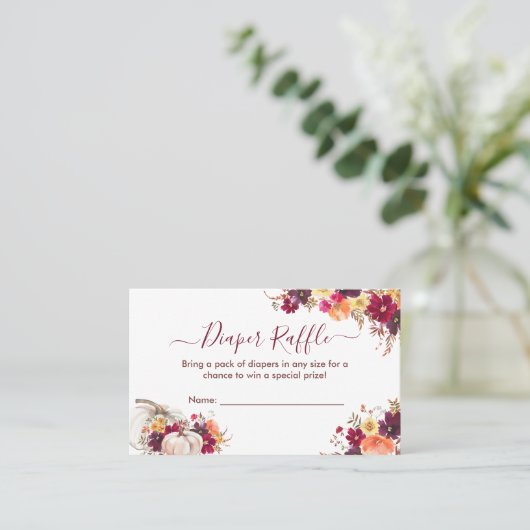 フローラおむつラッフル赤ちゃんシャワーエンクロージャカード 名刺 (スタンド正面)