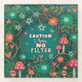 フローラおもしろいキノコNoフィルター引用文 ガラスコースター (正面)