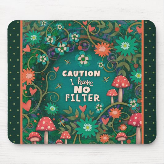 フローラおもしろいキノコNoフィルター引用文 マウスパッド (正面)