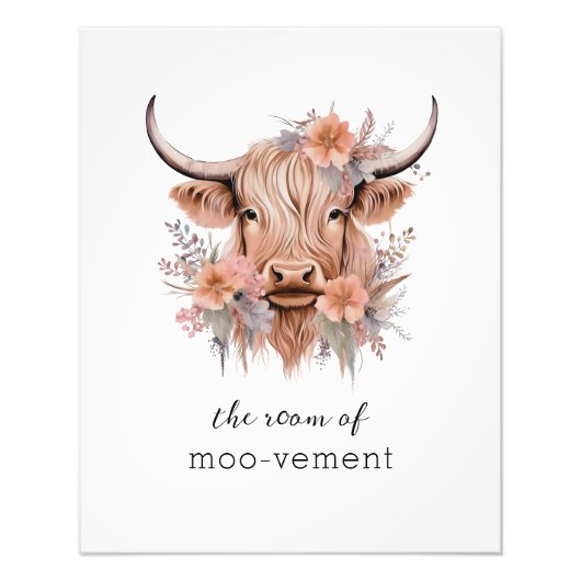 フローラおもしろいハイランドカウバスルームのデコールウォールアート フォトプリント            (正面)