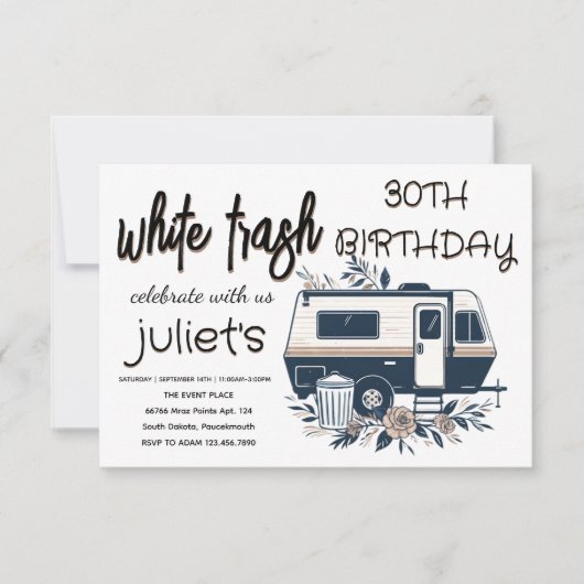 フローラおもしろいホワイトゴミ30th誕生日招待状 招待状 (正面)