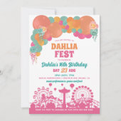 フローラおよびバルーンカーニバルフェスティバル誕生日 招待状 (正面)