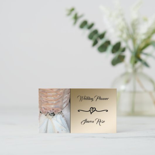 フローラおよび金ゴールドウェディングプランナー名刺 名刺 (スタンド正面)