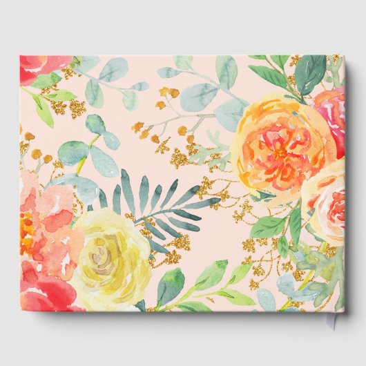 フローラおよび金ゴールドグリッターブライダルシャワー ゲストブック (裏面)