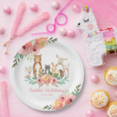 フローラお洒落ウッドランド動物誕生日ガール ペーパープレート (パーティー)