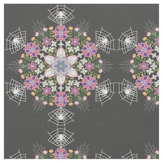 フローラお洒落クモの曼荼羅の織物 ファブリック (クローズアップ)