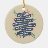 フローラお洒落クリスマスバナーフォトホリデー セラミックオーナメント (正面)