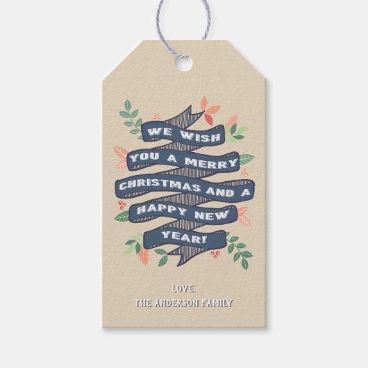 フローラお洒落クリスマスバナーホリデー ギフトタグ (正面)