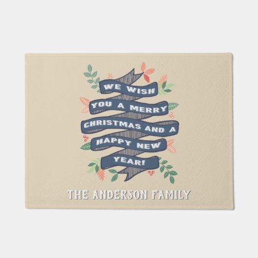 フローラお洒落クリスマスバナーホリデー ドアマット (正面)