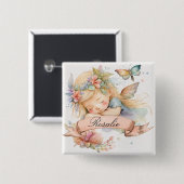 フローラお洒落スウィートドリームスリーピングフェアリーガール 缶バッジ (正面&裏面)