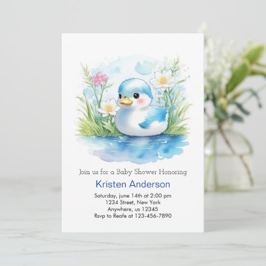 フローラお洒落ダック男の子のシャワー 招待状 (スタンド正面)