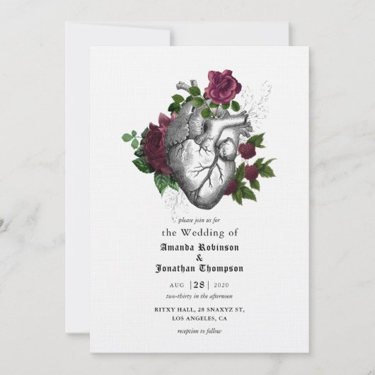 フローラお洒落ハートハロウィーン結婚ゴシック 招待状 (正面)