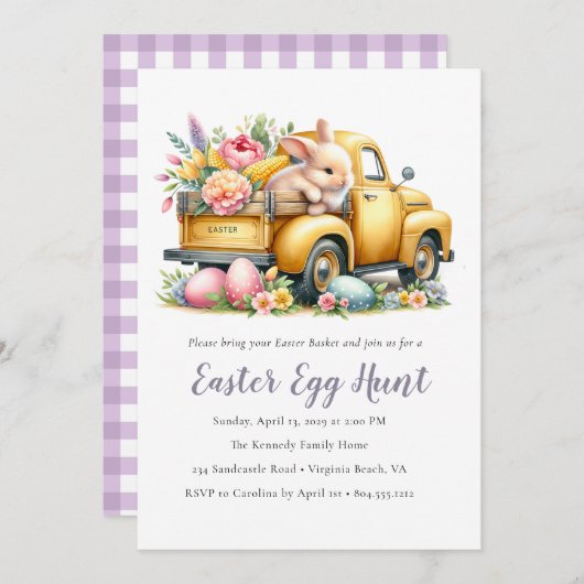 フローラお洒落バニーイースターエッグ狩り招待状 招待状 (正面/裏面)