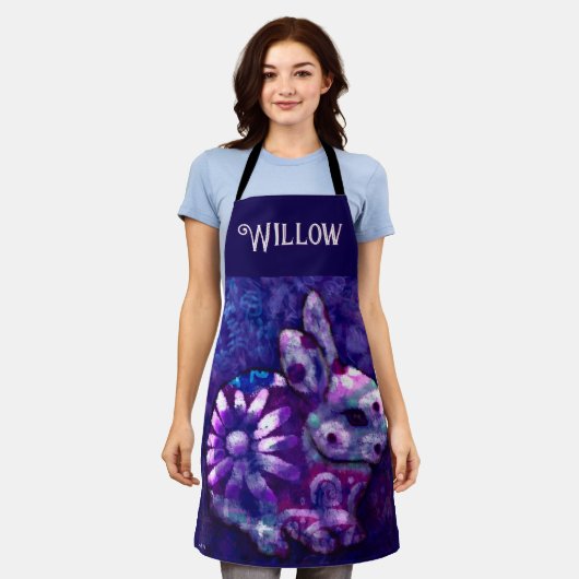 フローラお洒落バニーラバパーソナライズされたス エプロン (着用した状態)