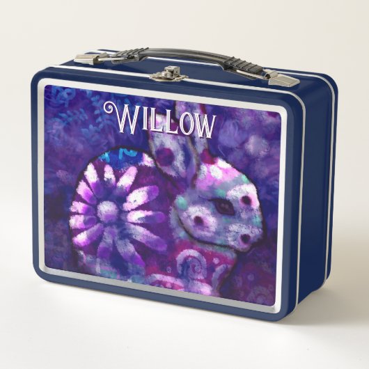 フローラお洒落バニーラバパーソナライズされたス メタルランチボックス (正面)