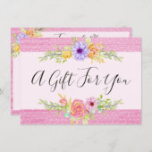 フローラお洒落バラピンクギフト証明書カード 招待状 (正面/裏面)
