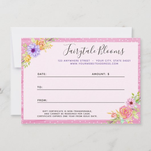 フローラお洒落バラピンクギフト証明書カード 招待状 (裏面)