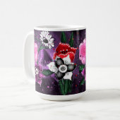 フローラお洒落パープルブラックピンクデイジーダッフォディル コーヒーマグカップ (正面左)