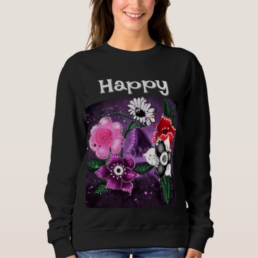 フローラお洒落パープルブラックピンクデイジーダッフォディル スウェットシャツ (正面)