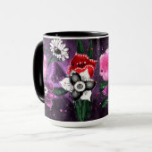 フローラお洒落パープルブラックピンクデイジーダッフォディル マグカップ (正面左)