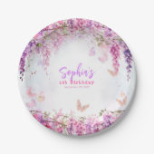 フローラお洒落フジテリアバタフライ子供の誕生日 ペーパープレート (正面)