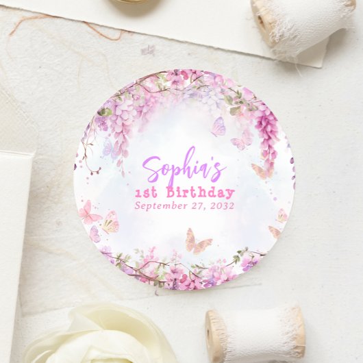 フローラお洒落フジテリアバタフライ誕生日 ラウンドシール