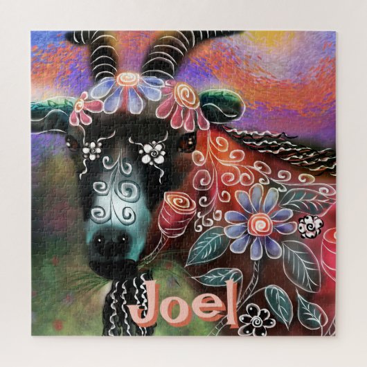 フローラお洒落ヤギ農園パーソナライズされた動物 ジグソーパズル (縦)