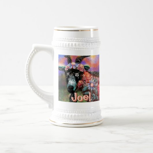 フローラお洒落ヤギ農園パーソナライズされた動物 ビールジョッキ (左)