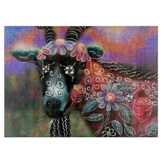 フローラお洒落ヤギ農場動物フローラ桃 カッティングボード (正面)