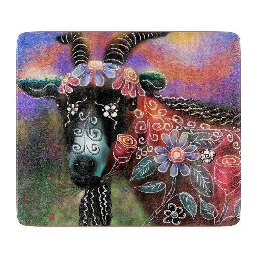 フローラお洒落ヤギ農場動物フローラ桃 カッティングボード (正面)