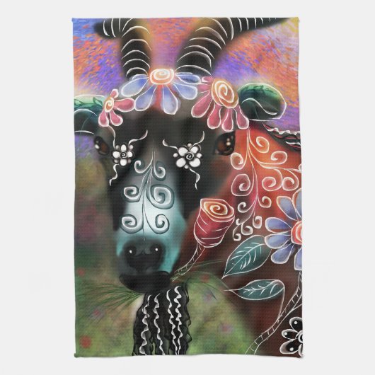 フローラお洒落ヤギ農場動物フローラ桃 キッチンタオル (縦)