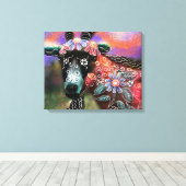 フローラお洒落ヤギ農場動物フローラ桃 キャンバスプリント (インサイチュ (ウッドフロア))